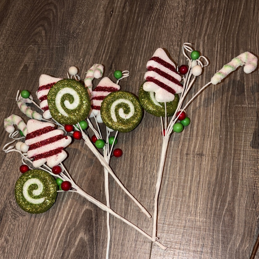 🏷️ 3/$75 Deal 🫱🏻‍🫲🏽 Set of 4 Luxury White Tree Picks Ornament Sticks Peppermint